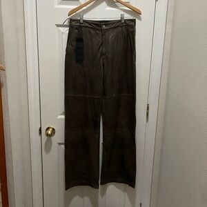 Zara Black Label Women Leather Olive greenish pants.